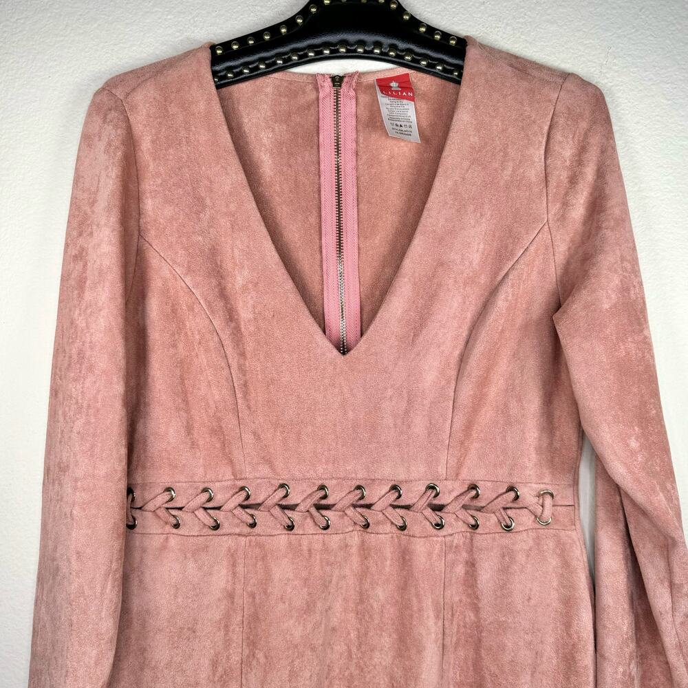 Lilian Pink Suede Deep V-Neck Dress 1X - Picture 4 of 13